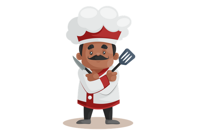 Chef with Kitchen Equipment  일러스트레이션