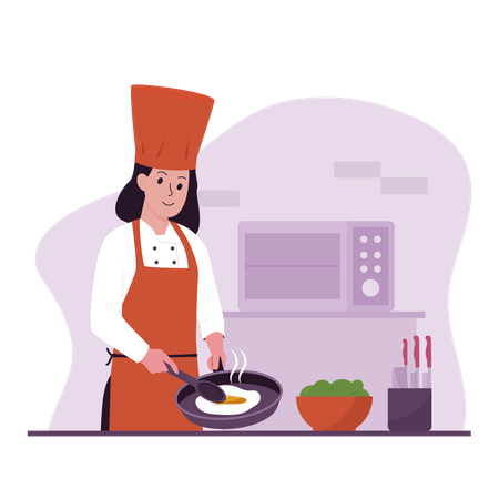 Chef woman cooking  Illustration