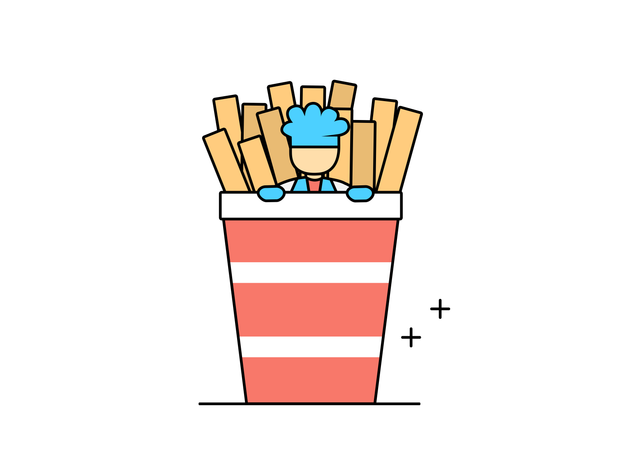 Chef y papas fritas  Ilustración