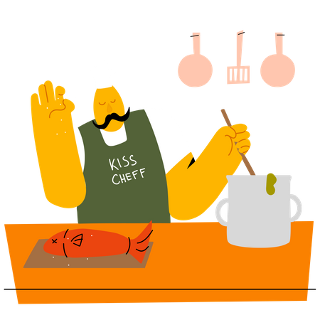 Koch kocht Fisch  Illustration