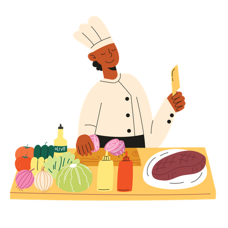 Chef kocht Hamburger  Illustration