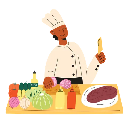 Chef kocht Hamburger  Illustration