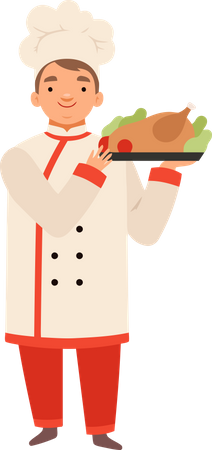 Koch serviert Hühnchengericht  Illustration