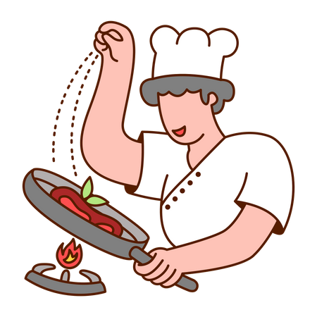 Koch streut Salz auf das Essen  Illustration