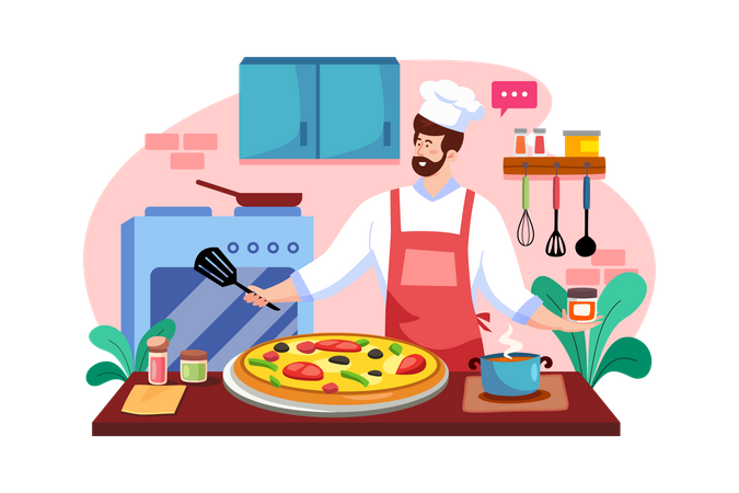 Chefs baking pizza Illustration
