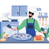 chef baking pizza illustration free download