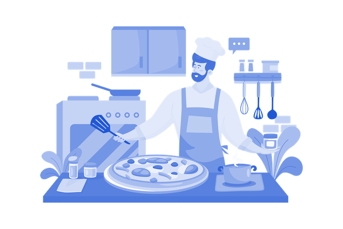 Chefs baking pizza  Illustration