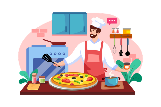 Chefs baking pizza  Illustration