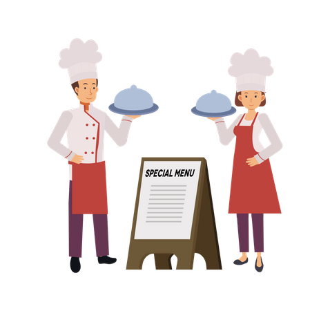 Chefs con menú especial  Ilustración