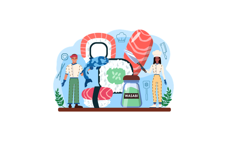 Chefs cooking in restaurant  Illustration