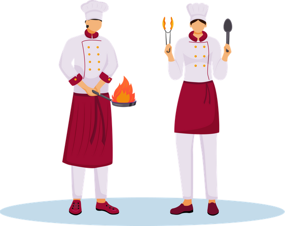 Chefs de hotel fazendo prato  Ilustração