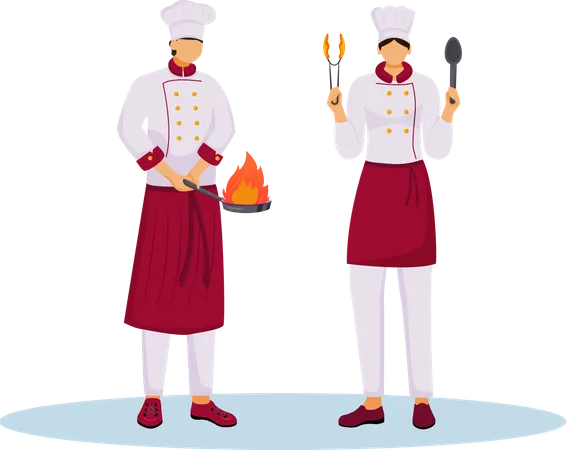 Chefs del hotel preparando un plato  Ilustración