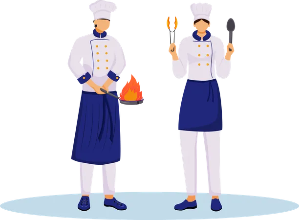 Chefs with cooking utensils Illustration