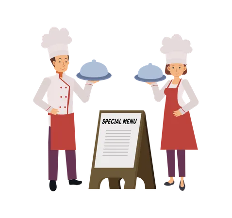 Chefs With Special Menu  Illustration