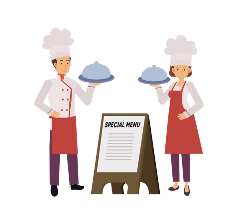 Chefs With Special Menu  Illustration