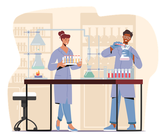Chemical Experiment And Scientific Research In Science Lab Illustration