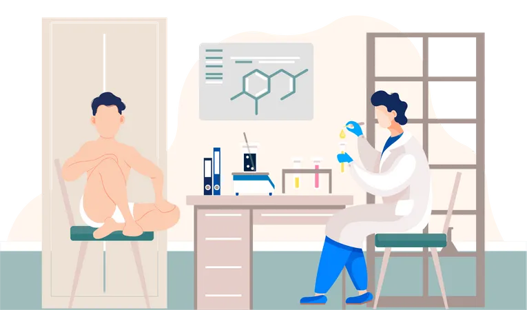 Chemical research in laboratory Illustration