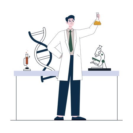 Chemical researcher doing experiment  Illustration