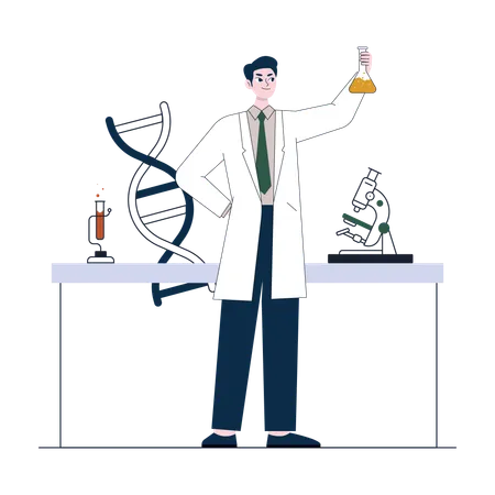 Chemical researcher doing experiment  Illustration