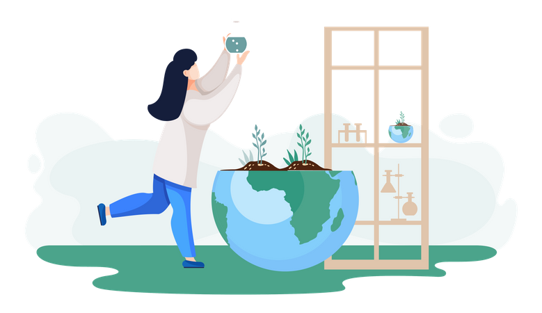 Chemical researcher with flask explore ecology Illustration