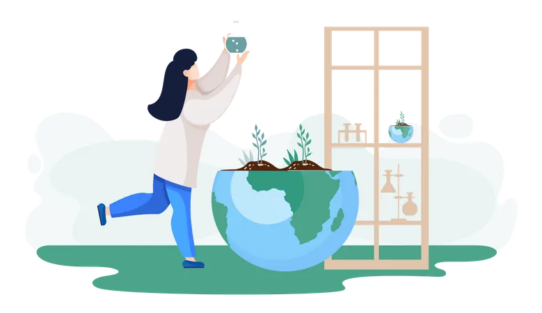 Chemical researcher with flask explore ecology  Illustration