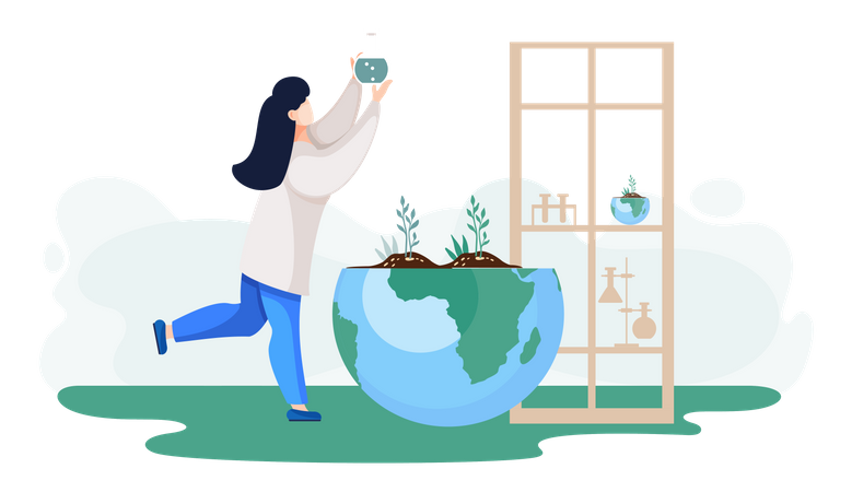 Chemical researcher with flask explore ecology  Illustration