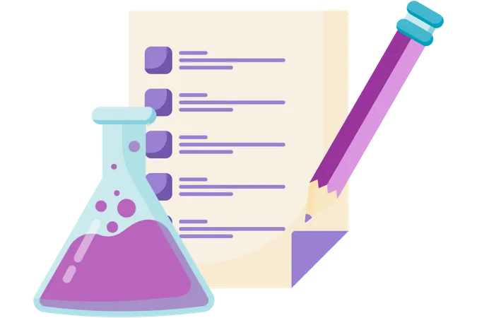 Chemical test tubes and report sheets  Illustration