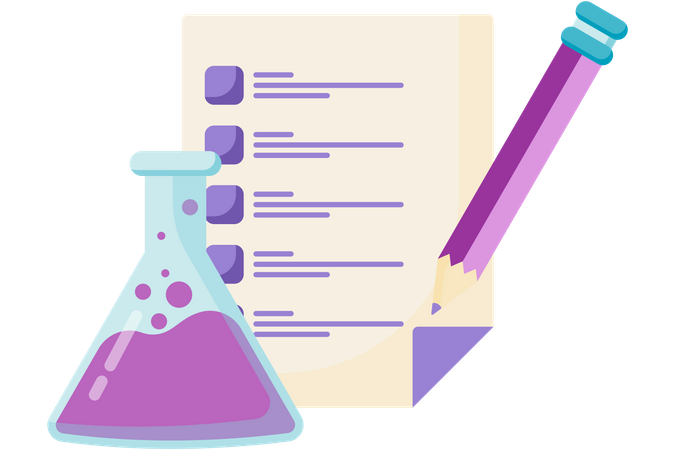 Chemical test tubes and report sheets  Illustration