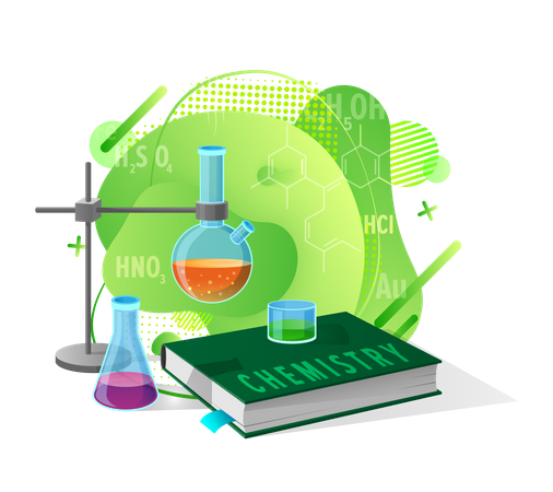 Chemiebuch mit naturwissenschaftlichen Experimenten  Illustration