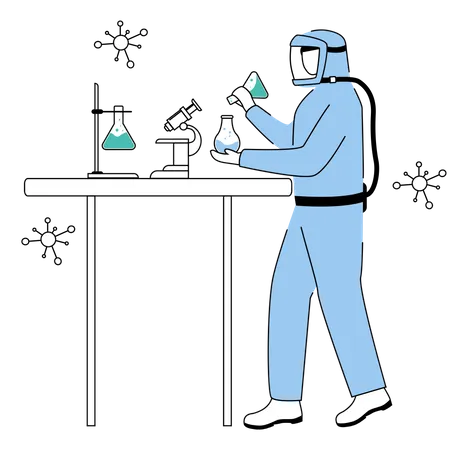 Chemie-Experiment von Wissenschaftler im Schutzanzug  Illustration