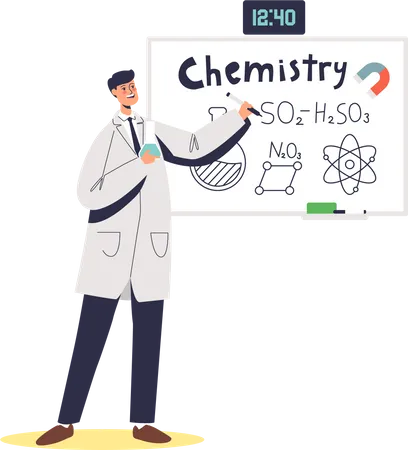 Chemielehrer erklärt naturwissenschaftlichen Unterricht  Illustration