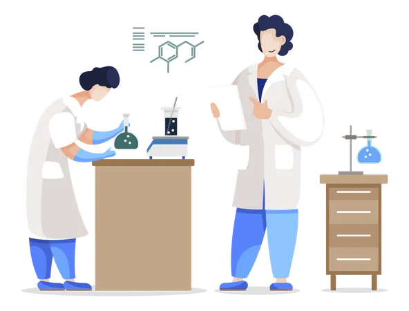 Chemiestudent im Labor  Illustration