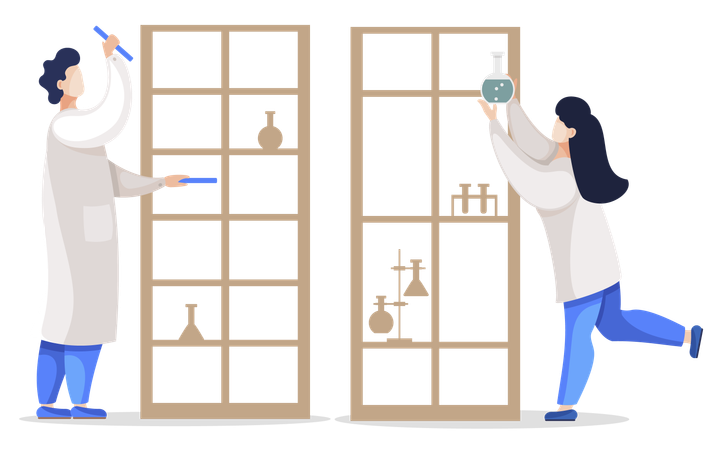 Chemiestudenten arbeiten im wissenschaftlichen Labor  Illustration