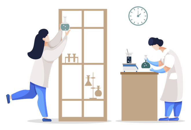 Chemiestudenten-Team arbeitet im Labor  Illustration