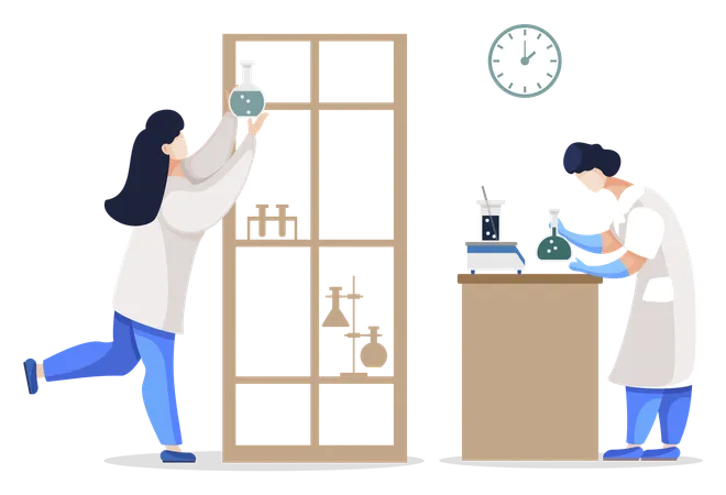 Chemiestudenten-Team arbeitet im Labor  Illustration