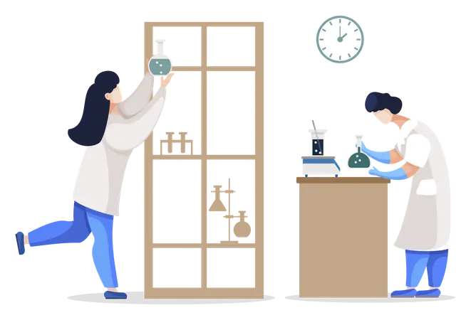 Chemiestudenten-Team arbeitet im Labor  Illustration