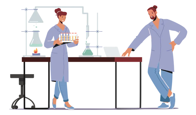 Chemiker führen Experimente und wissenschaftliche Forschung im Labor durch  Illustration