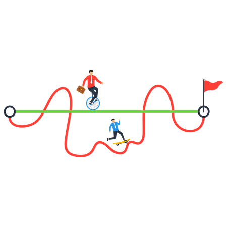 Voie facile ou raccourcie vers le succès ou chemin difficile et obstacle  Illustration