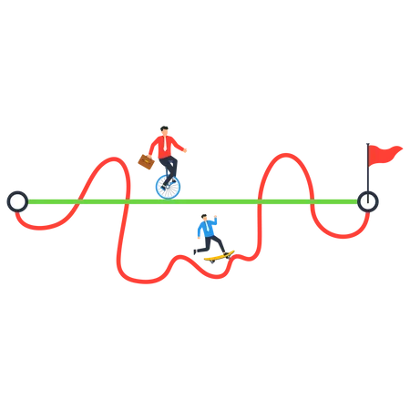 Voie facile ou raccourcie vers le succès ou chemin difficile et obstacle  Illustration