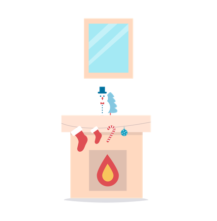 Cheminée avec jouet bonhomme de neige  Illustration