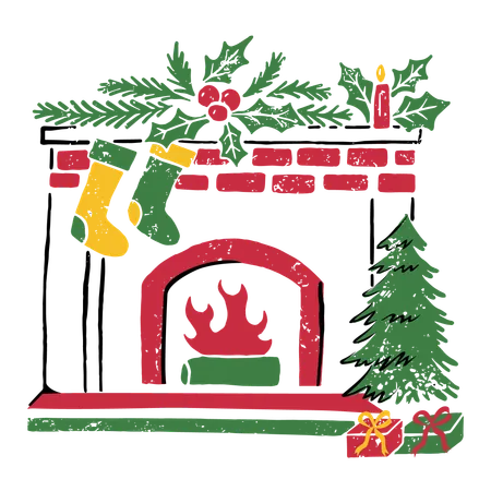 Cheminée confortable avec décoration de Noël  Illustration