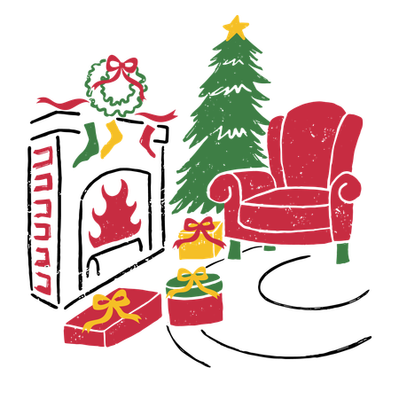 Cheminée de Noël avec cadeaux  Illustration