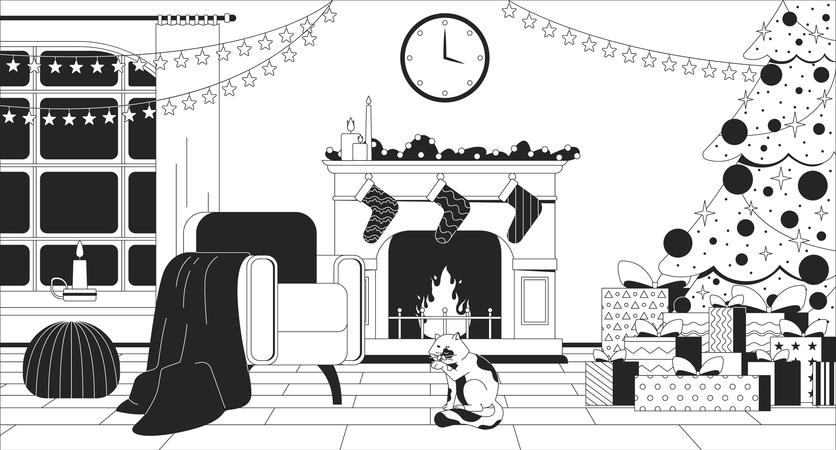 Cheminée de Noël chaleureuse  Illustration