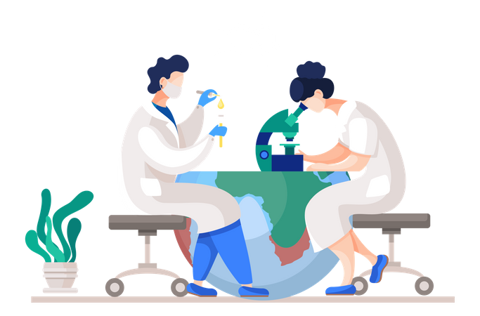 Chemieforscher experimentieren auf der Erde  Illustration