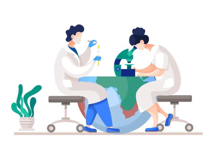 Chemieforscher experimentieren auf der Erde  Illustration