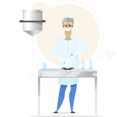 Chemist Flat Color Vector Illustration Cosmetics Industry Man In Laboratory Beauty Solution Development Lab Worker Guy Mixing Substances Isolated Cartoon Character On White Background Illustration
