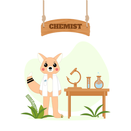 Chemist fox research at chemical lab  일러스트레이션