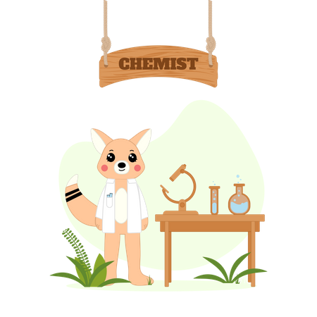 Chemist fox research at chemical lab  Illustration