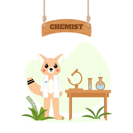 Chemist fox research at chemical lab  Illustration