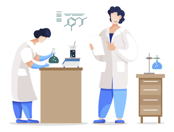 Chemist Student in Laboratory  Illustration